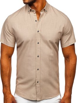 Бежова мъжка риза с къс ръкав Bolf 20501