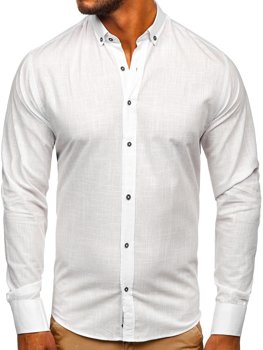 Бяла мъжка памучна риза с дълъг ръкав Bolf 20701