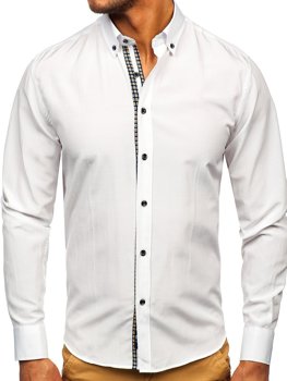 Бяла мъжка риза с дълъг ръкав Bolf 20715