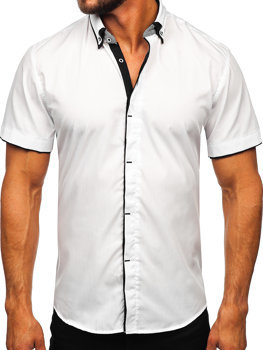 Бяла мъжка риза с къс ръкав Bolf 19602