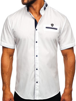Бяла мъжка риза с къс ръкав Bolf 19617