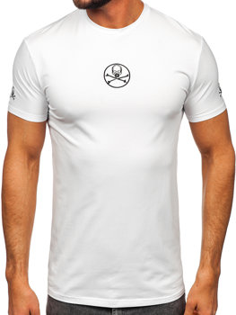 Бяла мъжка тениска с принт Bolf MT3040