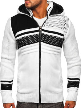Бял дебел с цип мъжки пуловер-яке с вдигната яка Bolf 2051