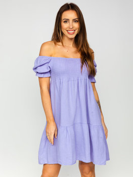 Виолетова муселинена дамска рокля с къдрици Bolf 12240