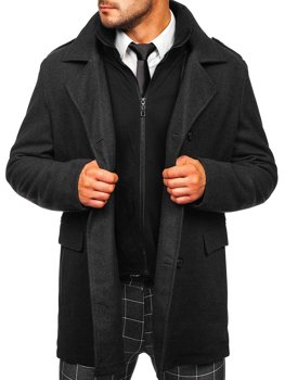 Графитено двуредно мъжко зимно палто с подвижна допълнителна яка Bolf 8805