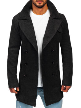 Графитено мъжко двуредно зимно палто с висока яка Bolf 1048A