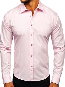 Елегантна мъжка риза с дълги ръкави розова Bolf 1703