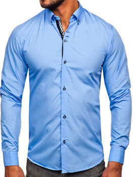 Елегантна синя мъжка риза с дълъг ръкав niebieska Bolf 5796-1