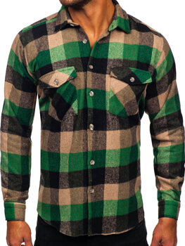 Зелена бархетна мъжка риза с дълъг ръкав Bolf 20723