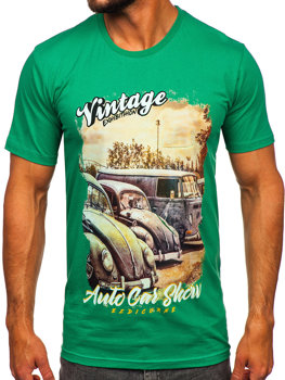 Зелена мъжка памучна тениска с принт Bolf 143001