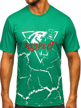 Зелена памучна тениска с щампа за мъже Bolf 5035
