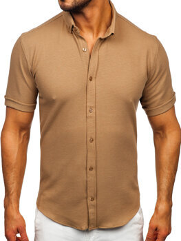 Кафява мъжка риза от муселин с къс ръкав Bolf 2013