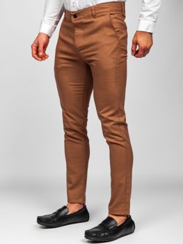 Кафяви мъжки панталони чино от текстил Bolf 0017