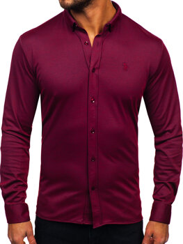 Мъжка ежедневна риза с дълъг ръкав в цвят бордо Bolf 500