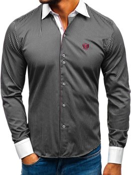 Мъжка елегантна риза на райета с дълъг ръкав черна Bolf 4784-A