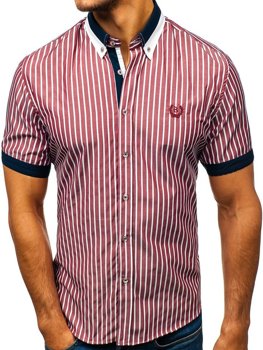 Мъжка елегантна риза на райета с къс ръкав бордо Bolf 4501