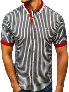 Мъжка елегантна риза на райета с къс ръкав сива Bolf 4501