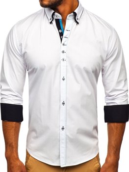 Мъжка елегантна риза с дълъг ръкав бяла Bolf 3708