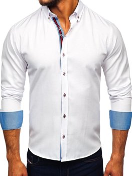 Мъжка елегантна риза с дълъг ръкав бяла Bolf 5801-A