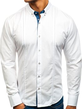 Мъжка елегантна риза с дълъг ръкав бяла Bolf 8822