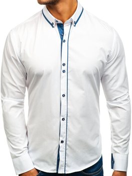 Мъжка елегантна риза с дълъг ръкав бяла Bolf 8823