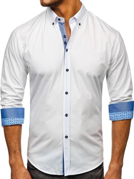 Мъжка елегантна риза с дълъг ръкав бяла Bolf 8838-1