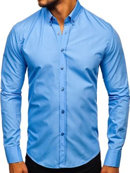 Мъжка елегантна риза с дълъг ръкав небесносиня Bolf 5821