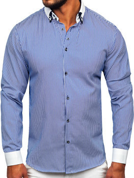 Мъжка елегантна риза с дълъг ръкав синя Bolf 0909