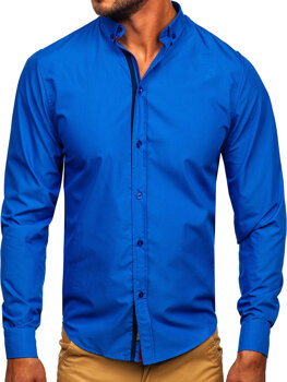 Мъжка елегантна риза с дълъг ръкав тъмносиня Bolf 3713