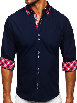 Мъжка елегантна риза с дълъг ръкав тъмносиня Bolf 4704