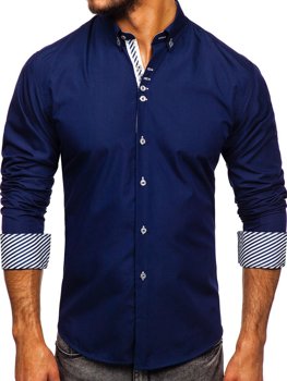 Мъжка елегантна риза с дълъг ръкав тъмносиня Bolf 5796