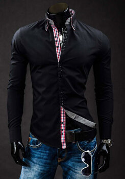 Мъжка елегантна риза с дълъг ръкав черна Bolf 0926A
