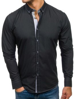 Мъжка елегантна риза с дълъг ръкав черна Bolf 5777