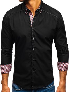 Мъжка риза с дълъг ръкав черна Bolf 3707