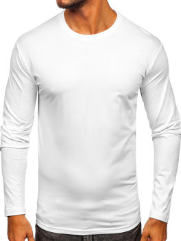 Мъжка тениска с дълъг ръкав без принт бяла Bolf 1209