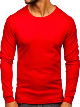 Мъжка тениска с дълъг ръкав без принт червена Bolf 145359