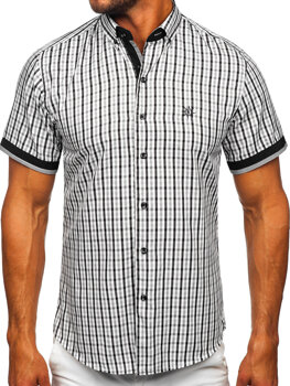 Мъжка черна карирана риза с къс ръкав Bolf 4510
