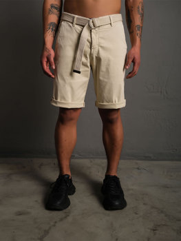 Мъжки къси панталони с колан в цвят екрю Bolf 0010