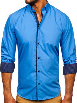 Небесносиня мъжка елегантна риза с дълъг ръкав Bolf 7724-1