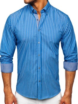 Небесносиня мъжка на риета риза с дълъг ръкав Bolf 20731-1