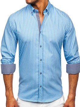Небесносиня мъжка на риета риза с дълъг ръкав Bolf 20731