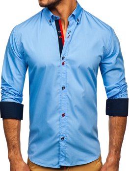 Небесносиня мъжка риза с дълъг ръкав Bolf 20710