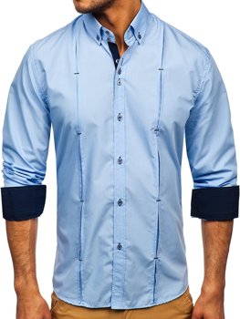 Небесносиня мъжка риза с дълъг ръкав Bolf 20725
