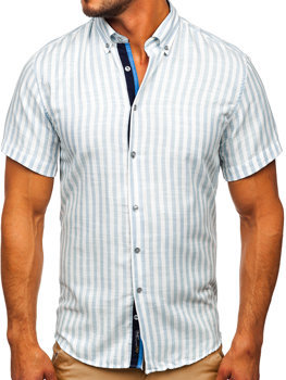 Небесносиня мъжка рaирана риза с къс ръкав Bolf 21500