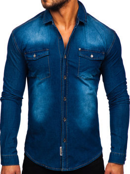 Синя мъжка дънкова риза с дълъг ръкав Bolf MC705B