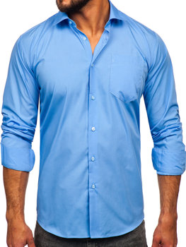 Синя мъжка елегантна риза с дълъг ръкав Bolf M14
