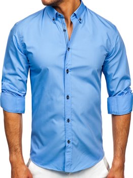 Синя мъжка риза с дълъг ръкав Bolf 20720