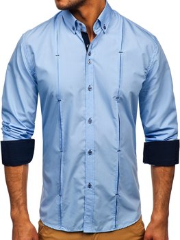 Синя мъжка риза с дълъг ръкав Bolf 20725