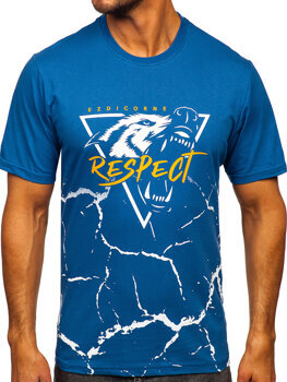 Синя памучна мъжка тениска с щампа Bolf 5035