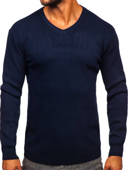 Тъмносин мъжки пуловер с V-образно деколте basic Bolf S8533